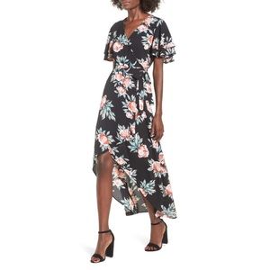 Ruffle Sleeve Flowy Floral Maxi Wrap Dress